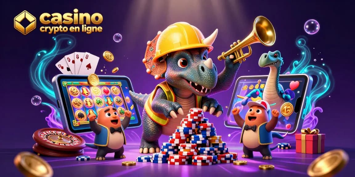 Profitez d'une expérience captivante au casino crypto en ligne avec des personnages uniques construisant des jetons de poker.