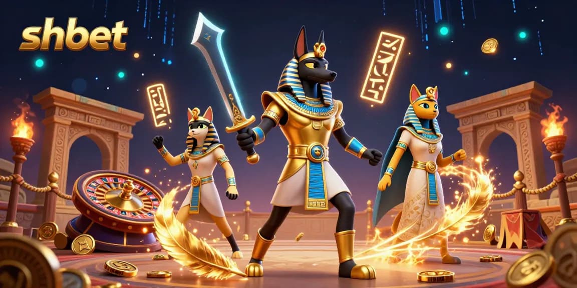 Engage with shbet's exciting live casino atmosphere featuring Anubis and Bastet, filled with dynamic gambling elements.