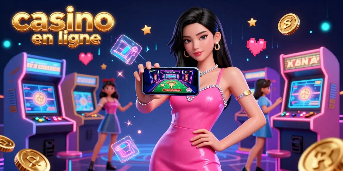 Découvrez l'excitation du casino en ligne avec une magnifique illustration d'une femme participant à un jeu avec croupier en direct.
