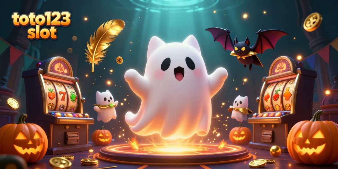 Join the fun at toto123 slot with our ghost cat and bat companion in an enchanting casino scene.