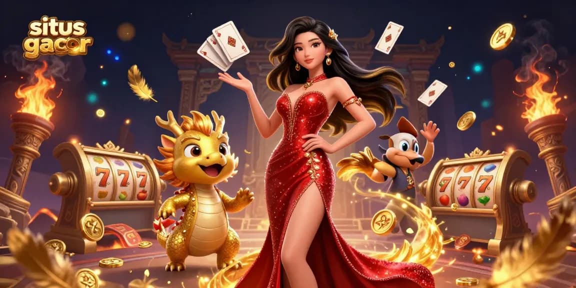 Experience the excitement of situs slot gacor with vibrant 3D characters, swirling gold, and thrilling slot reels.