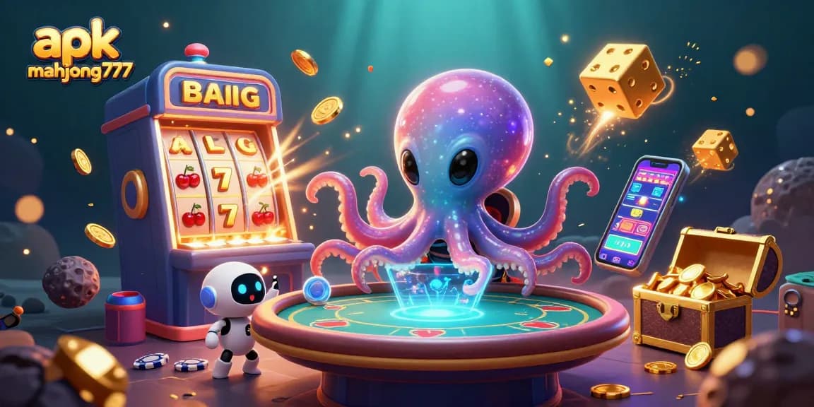 Experience thrilling gameplay with apk mahjong777 featuring vibrant slots, poker, and alien characters.