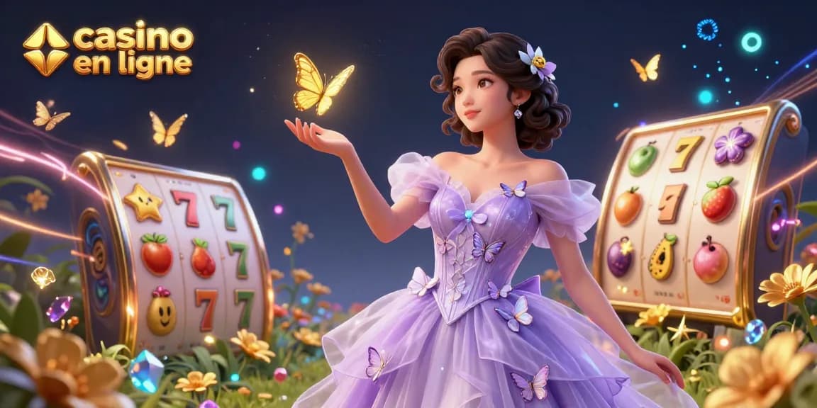 Découvrez le monde vibrant du casino en ligne avec des éléments 3D ludiques et un personnage éthéré époustouflant.