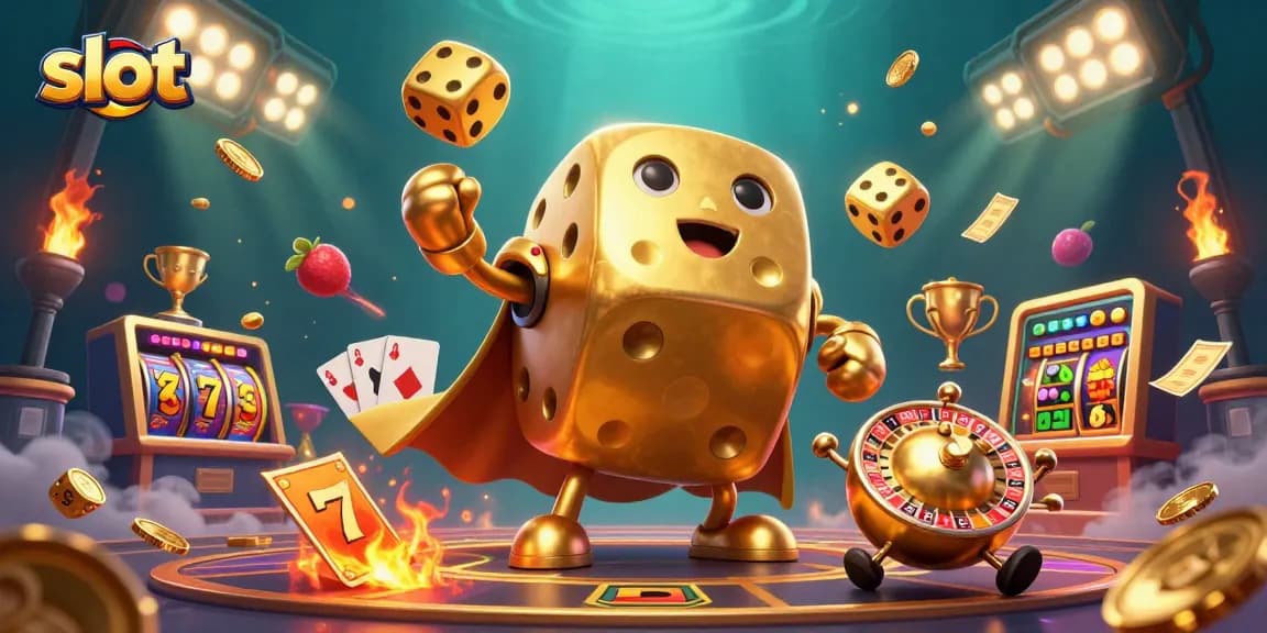 Engaging slot games action featuring golden dice and dynamic casino elements.
