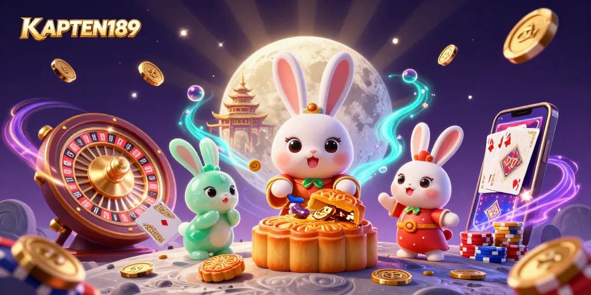 KAPTEN189 mempromosikan keseruan permainan slot online dengan ilustrasi digital 3D yang memikat.