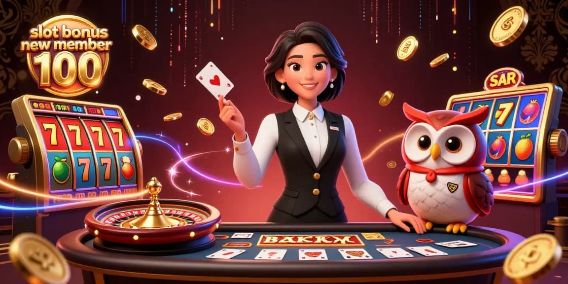 Spin to win with the slot bonus new member 100 in this vibrant casino scene.