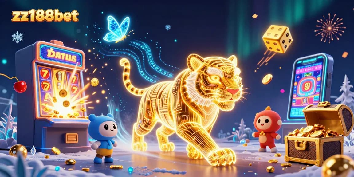 Engage with the exhilarating world of zz188bet, featuring a dynamic digital casino scene full of vibrant symbols and characters.
