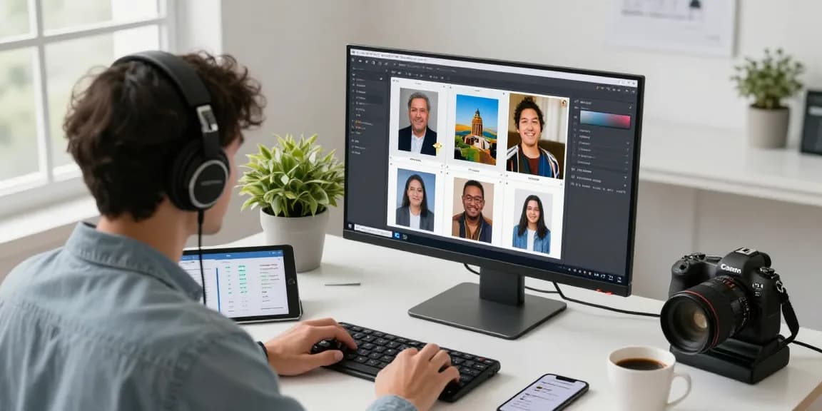 AI image detector analysis workspace with a computer interface displaying AI image checks.