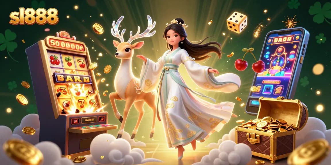 Join the sl888 experience with vibrant casino games and jackpot excitement in this stunning 3D illustration.