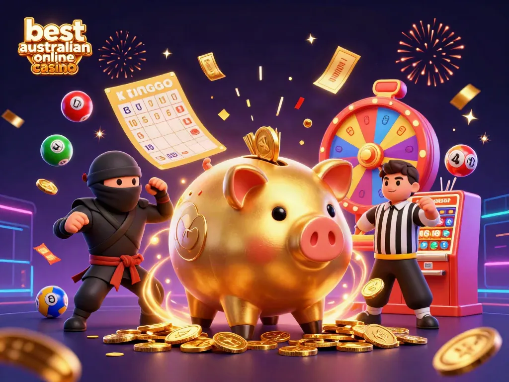 Engaging dynamic scene showcasing the best australian online casino with vibrant elements and characters