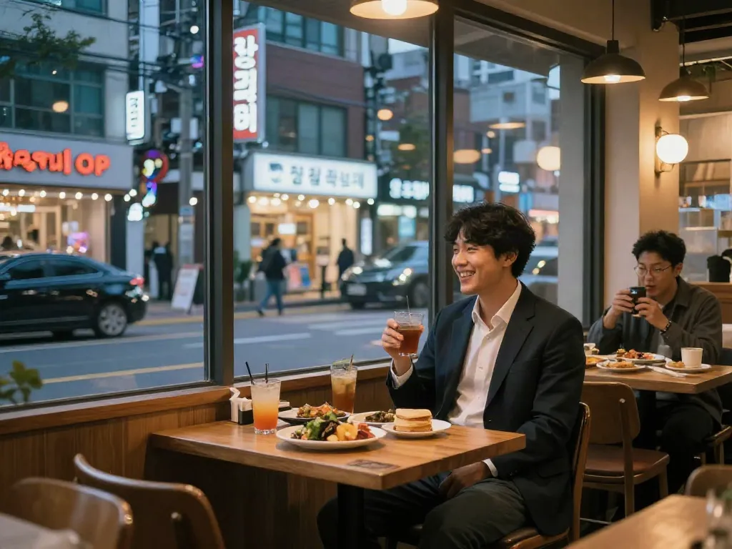 단밤오피에서 제공하는 서울 오피 서비스를 즐기는 모습의 서울의 저녁 시간 풍경.