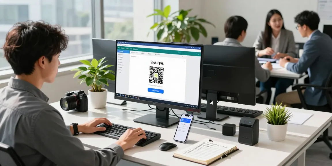 Young professional analyzing slot qris payment systems in a modern office.