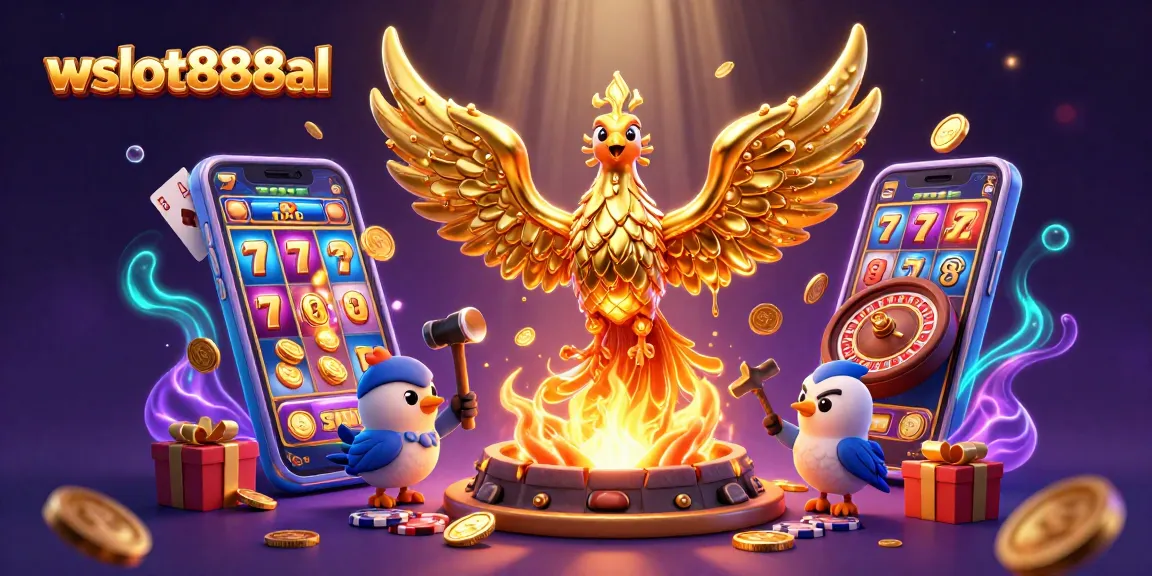 Menangkan jackpot dengan wslot888al, ilustrasi phoenix emas dan game slot menarik.