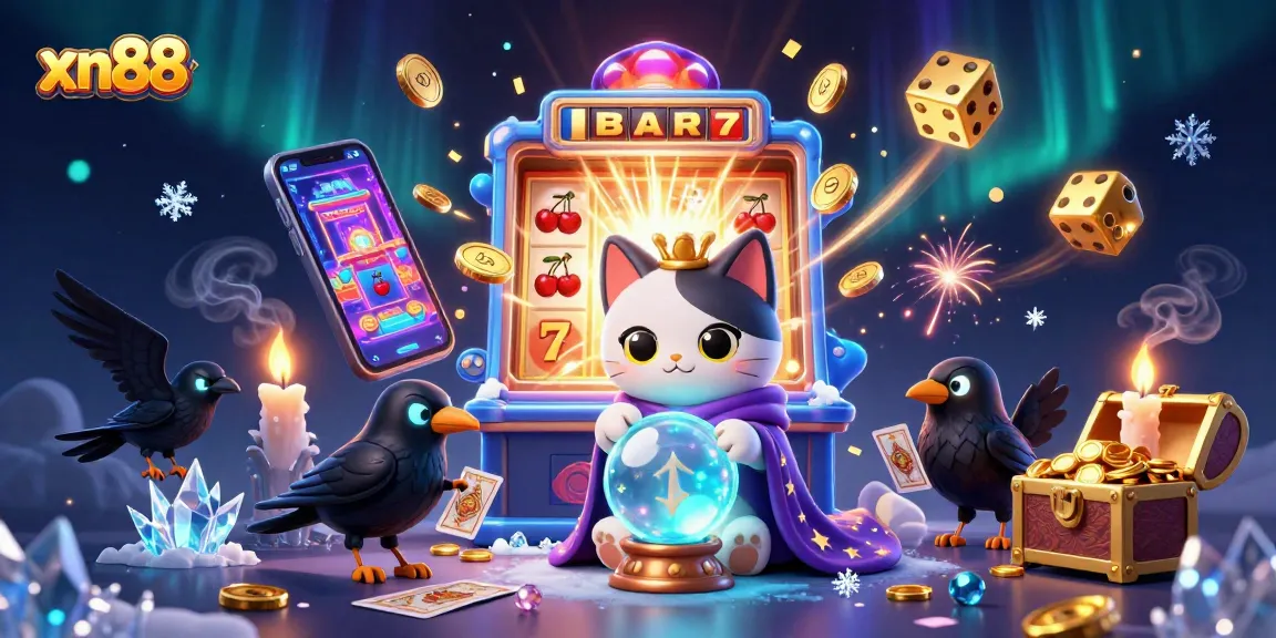 Experience thrilling gaming at xn88 with a lively 3D casino scene featuring cats, ravens, and jackpots.