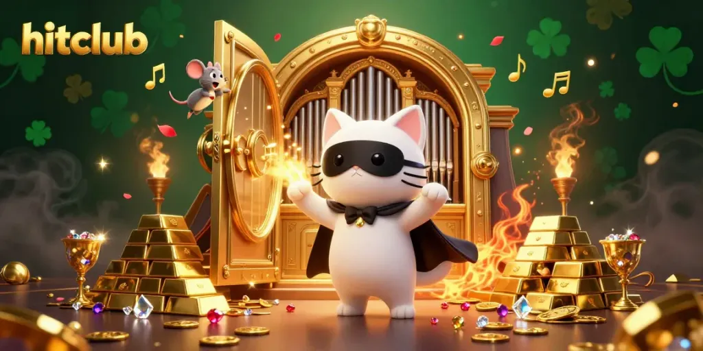 Experience thrilling gameplay at hitclub with a vibrant casino scene featuring animated characters and sparkling treasures.