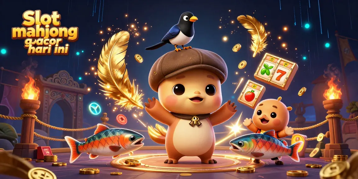 Engage with Slot mahjong gacor hari ini in this vibrant, dynamic 3D illustration depicting Gold coins, slot reels, and playful characters.