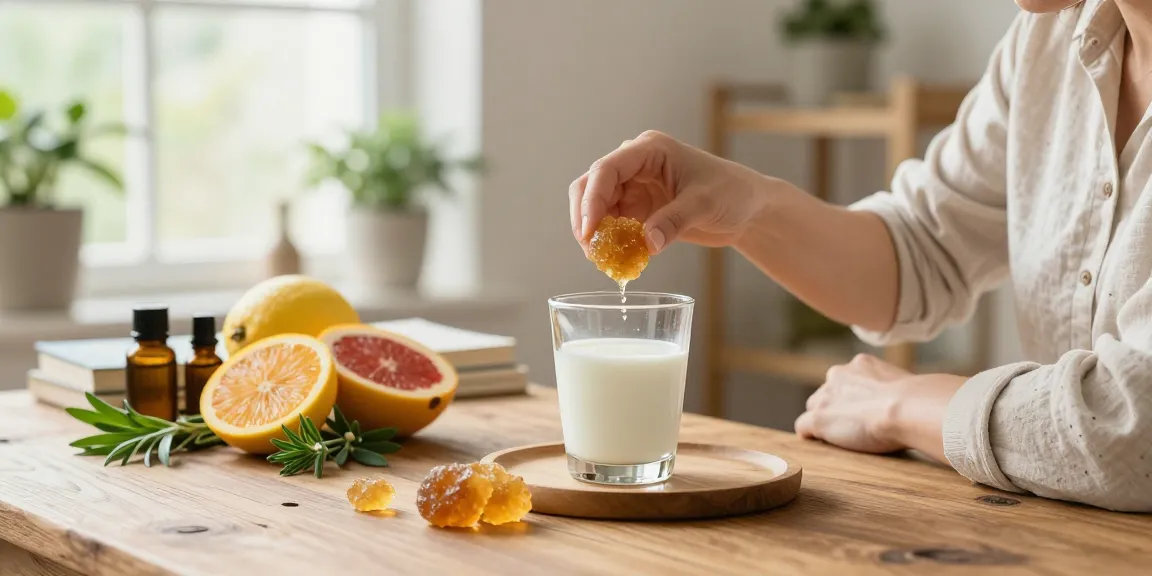 Experience the benefits of pure shilajit as it blends into warm milk in a cozy wellness setting.