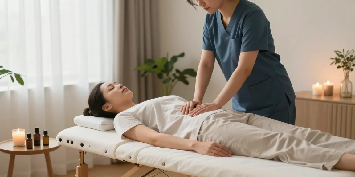 일산출장안마 전문 마사지 서비스 제공 장면에서 편안한 분위기와 아로마 오일이 있는 홈케어