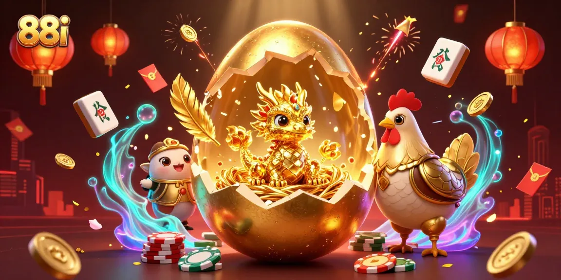 Experience the exciting world of 88i with a golden dragon and vibrant casino elements celebrating gambling riches.