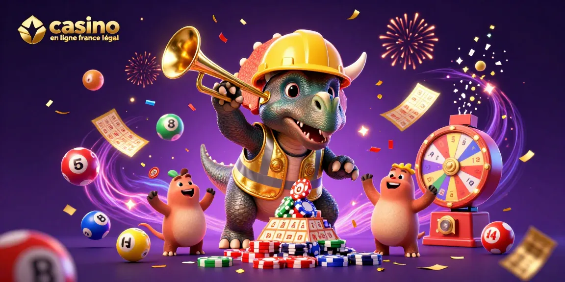 Construisez votre succès au casino en ligne légal en France avec des personnages célébrant autour de jeux et loteries.