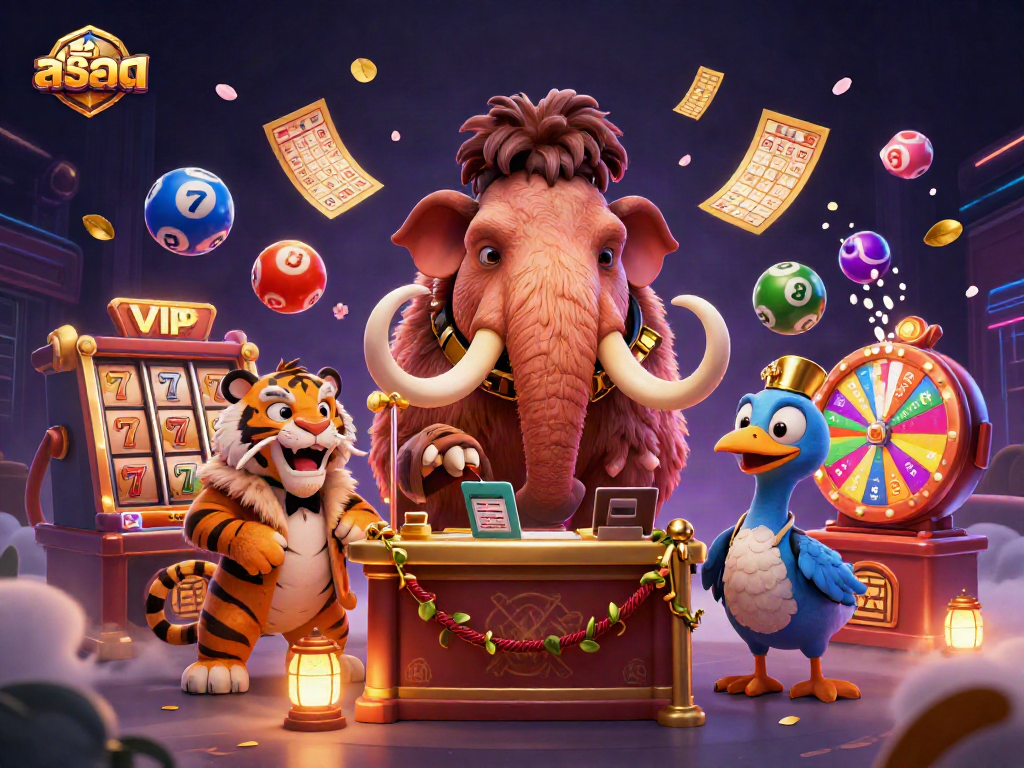 Experience สล็อต excitement as the woolly mammoth bouncer welcomes VIPs to a lively casino scene.