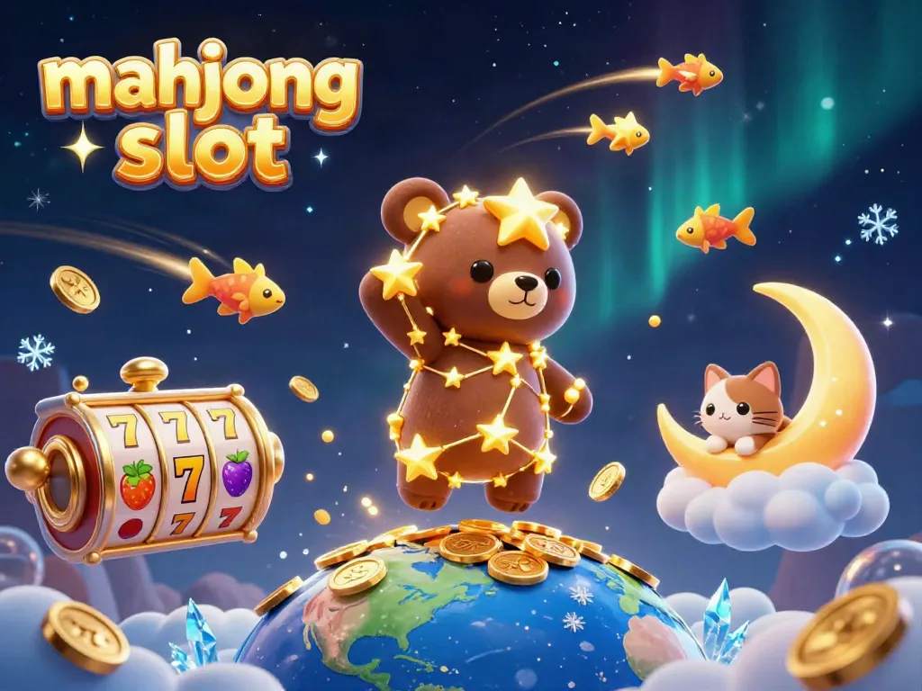 Experience mahjong slot excitement with a vibrant, animated scene featuring a cartoon bear and casino elements.