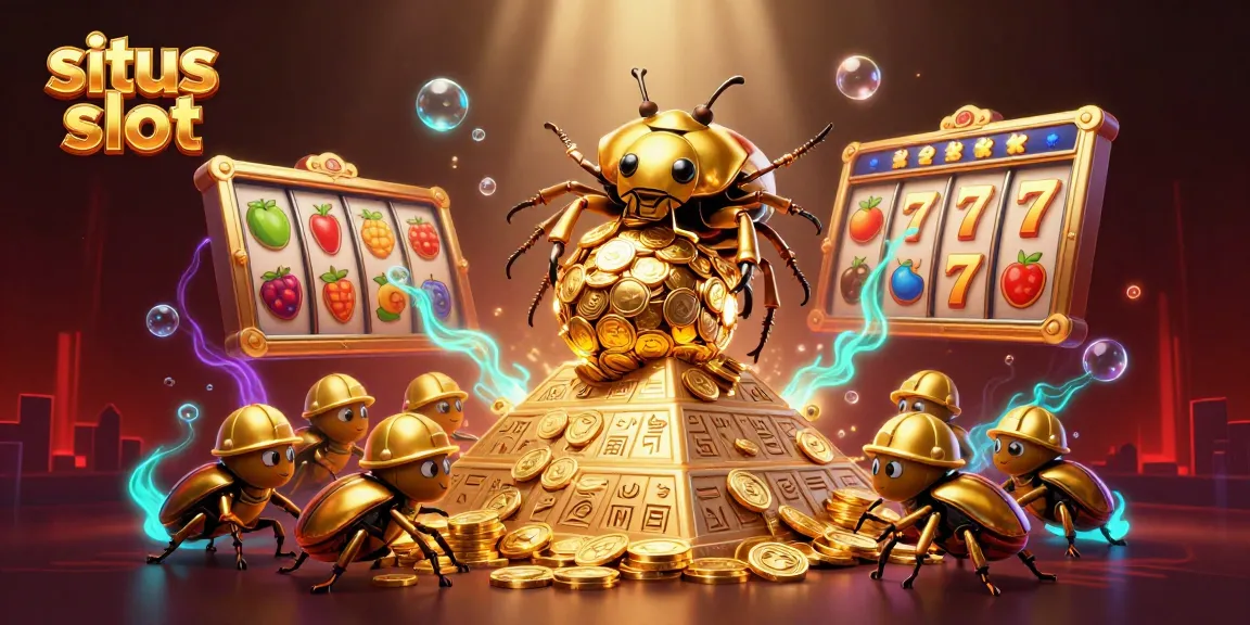 Nikmati situs slot dengan simbol kasino dan jackpot berkilau dalam adegan yang penuh warna.
