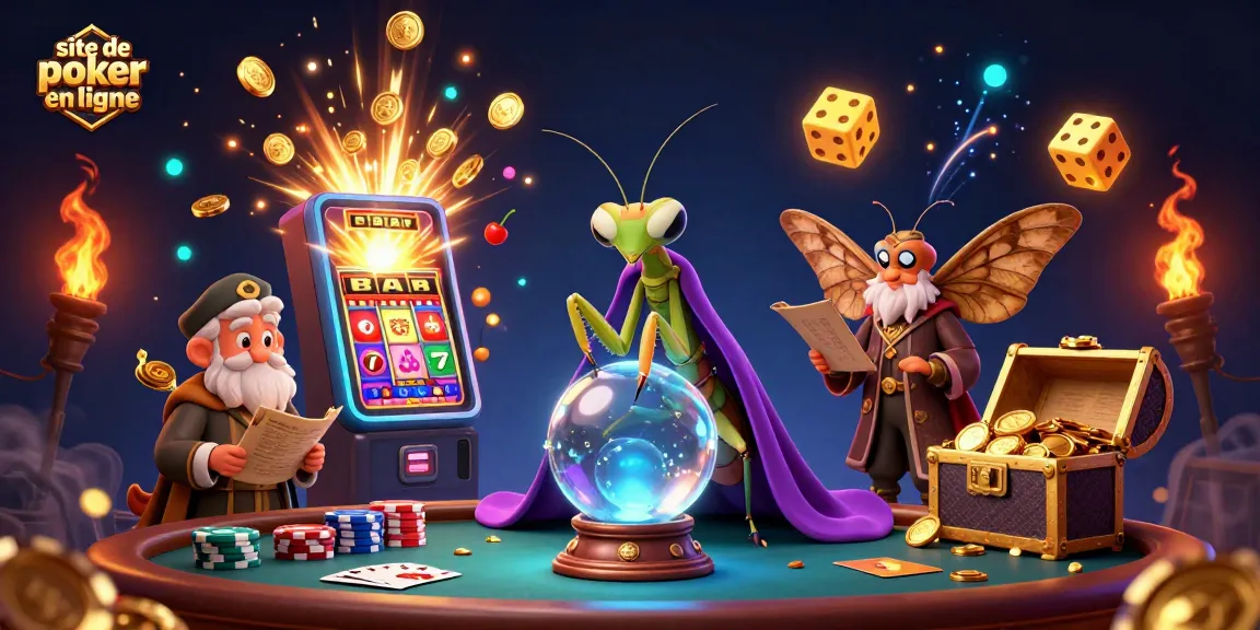 Jouez au poker en ligne avec ce site de poker en ligne, entouré de cartes de poker et d'éléments de casino
