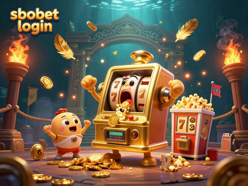 Experience thrilling sbobet login action with our excited golden slot machine hitting the jackpot!
