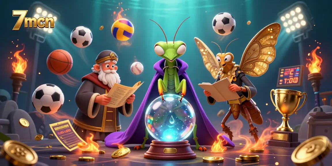 Exciting 7mcn scene featuring dynamic sports betting elements with a mystical fortune teller and rich details