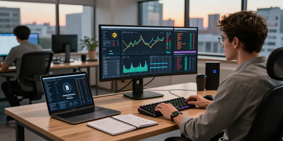 Stockton Rush net worth details displayed on crypto trading screens in a modern workspace.