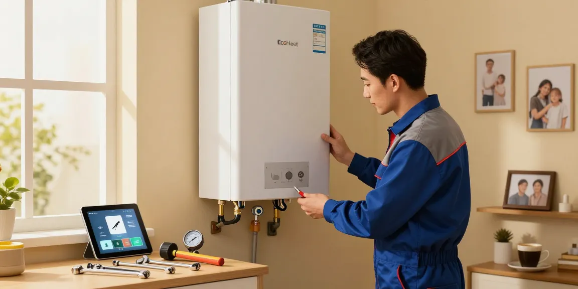 Expert boiler servicing belfast in a warm home setting, technician with tools ensuring efficient heating
