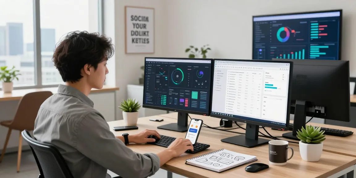 Digital marketing strategist at https://raja328.com/ analyzing SEO data in a modern office.