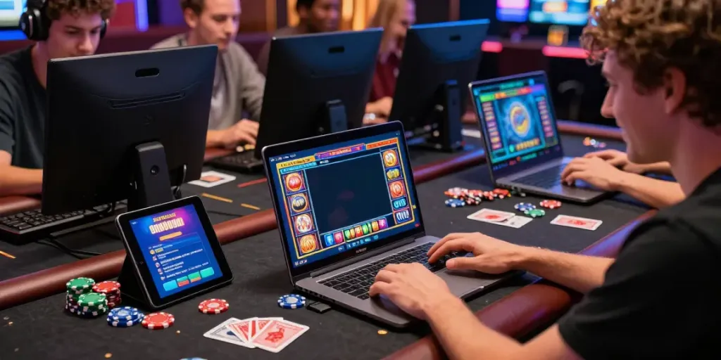Pengalaman bermain slot server Thailand dengan pemain senang menggunakan laptop dan aplikasi taruhan di smartphone.