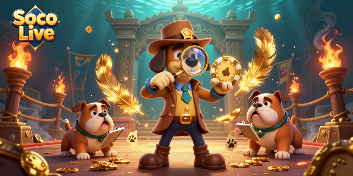 Soco Live enhances gaming excitement with a vibrant 3D illustration showcasing a detective dog examining poker chips.