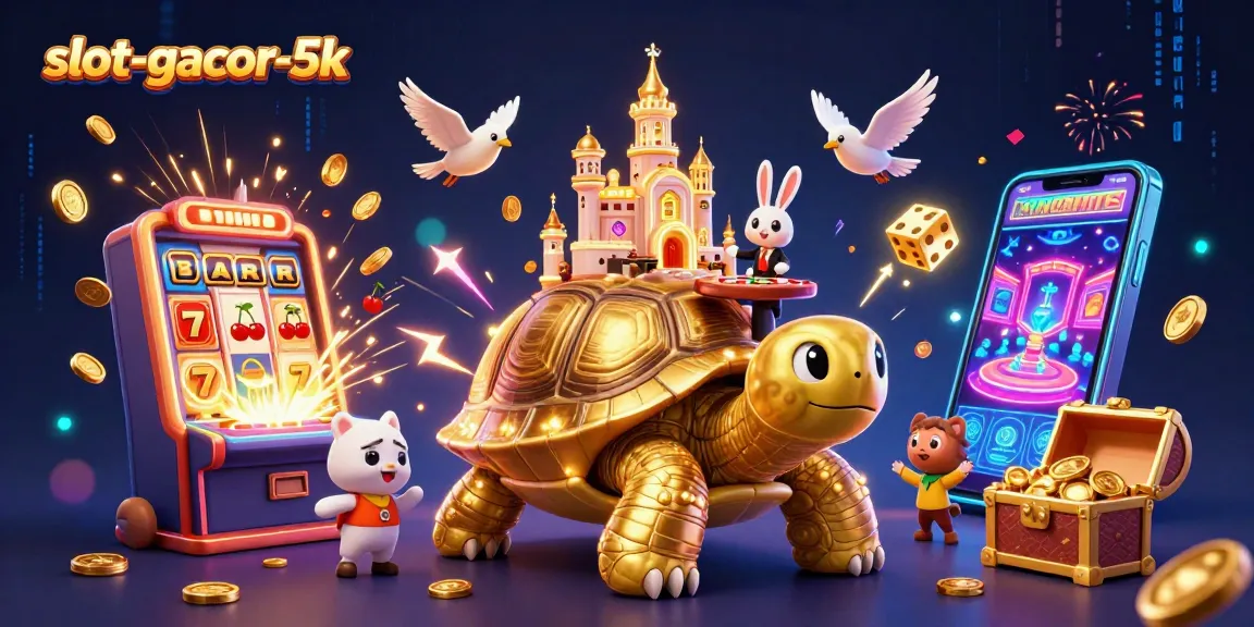 Experience thrilling action at slot-gacor-5k with a golden tortoise casino scene overflowing with coins.