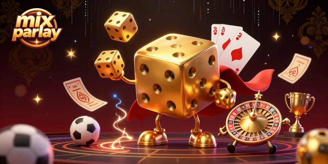 Bettors enjoy mix parlay betting with a dynamic 3D sports-themed collage featuring betting slips and trophies.