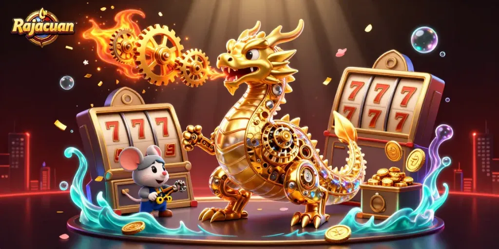 Spin the reels with Rajacuan's thrilling golden dragon and immersive slot game elements.