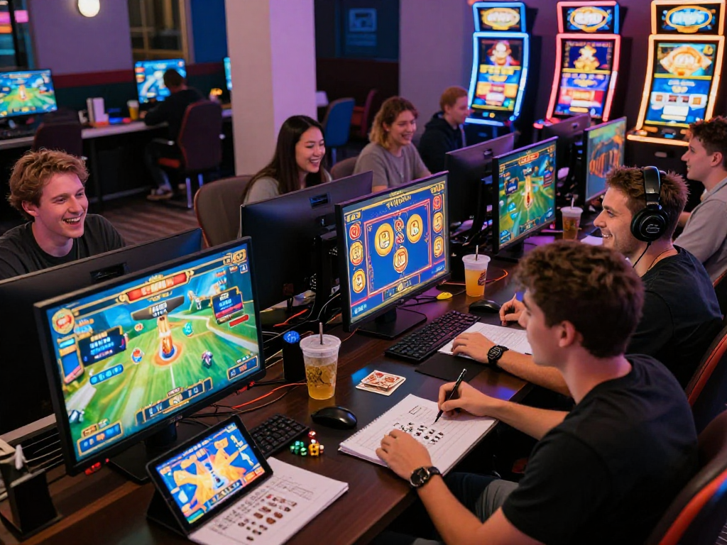 Exciting gaming environment showcasing pasaran togel with players engaged in various activities and dynamic screens.