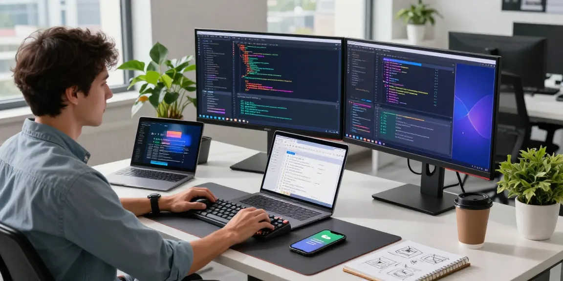 Developer in a modern workspace utilizing snipaste下载 for efficient coding and design collaboration
