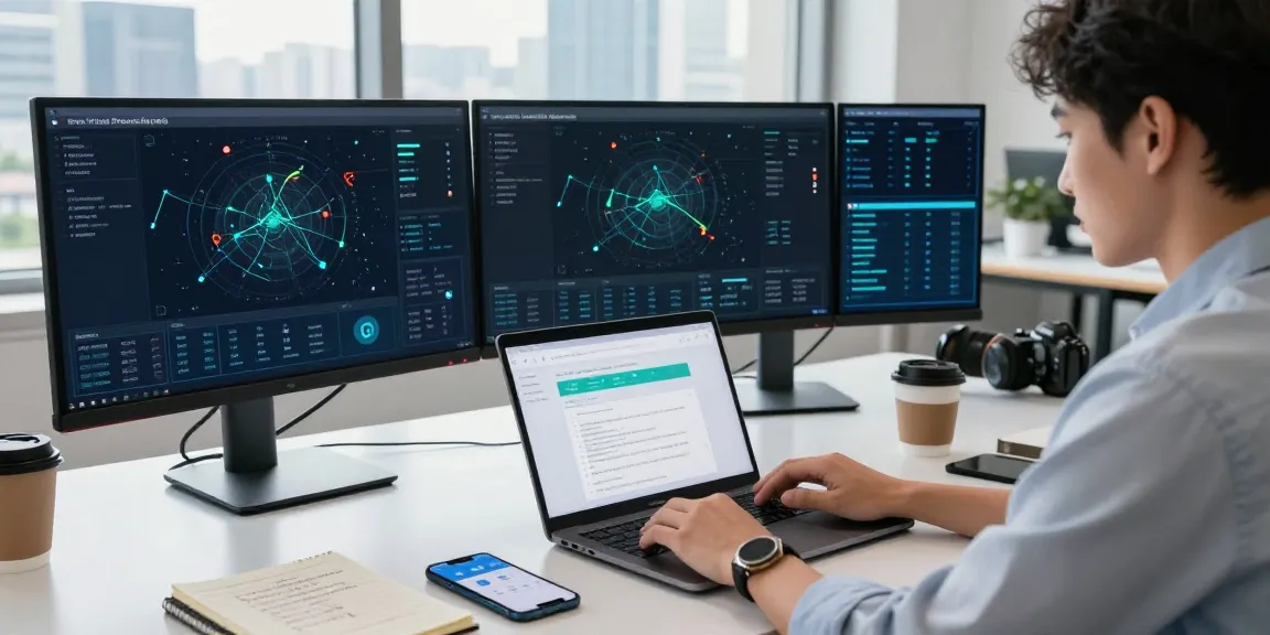快连 network optimization in a modern tech office with multiple monitors and performance metrics.