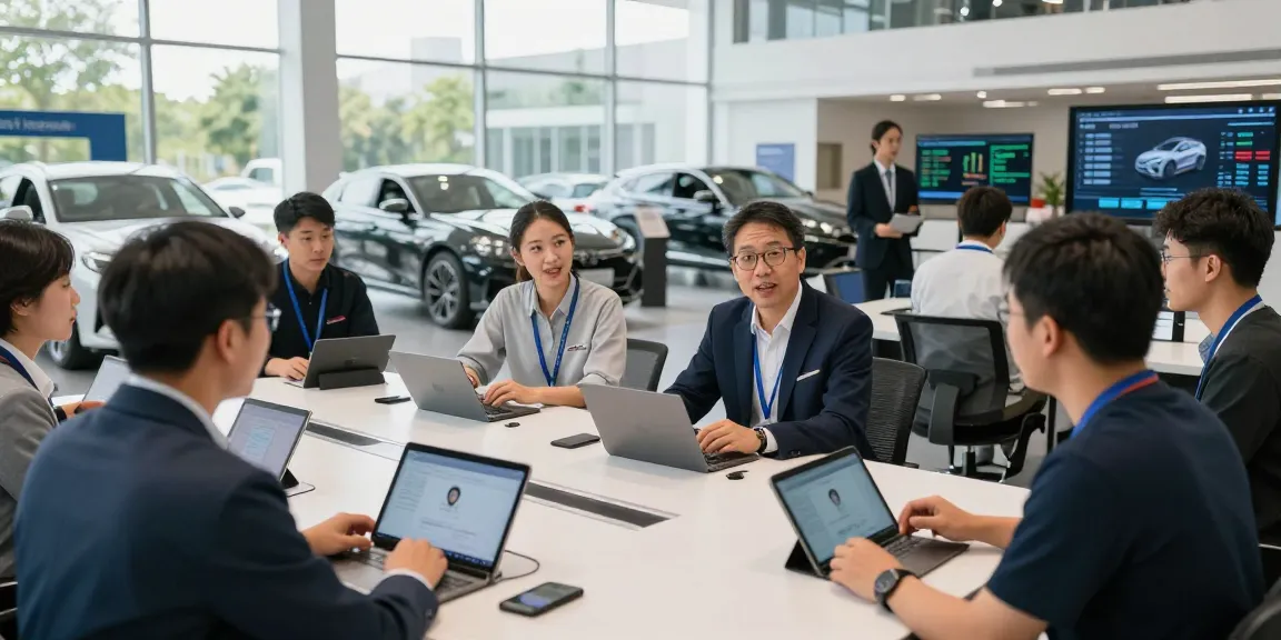 Automotive service training team practicing realistic customer conversations with AI technology.