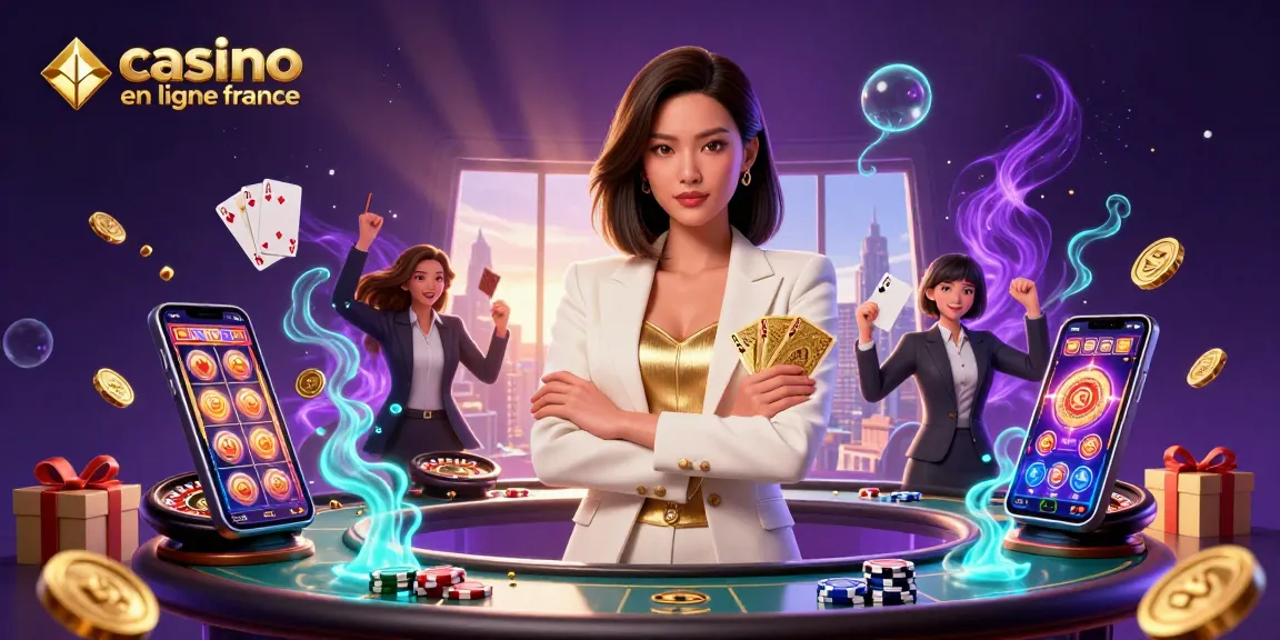 Découvrez le frisson du casino en ligne France avec des éléments dynamiques et des stratégies d'experts mises en avant dans une illustration.