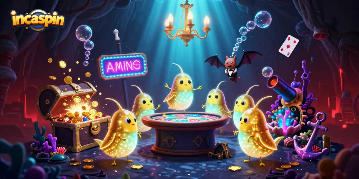 Experience incaspin's vibrant casino scene with glowing glowworms and treasure in a cave setting.