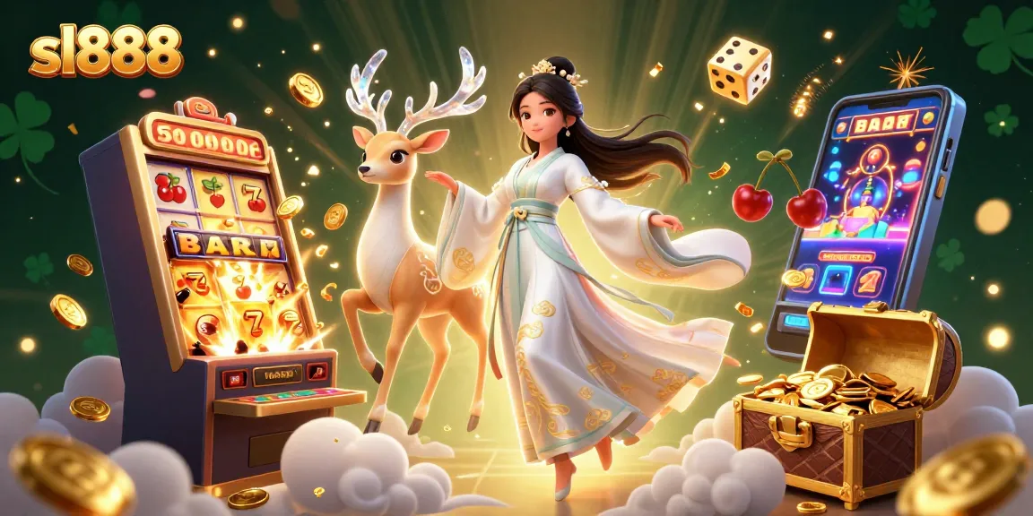 Join the sl888 experience with vibrant casino games and jackpot excitement in this stunning 3D illustration.