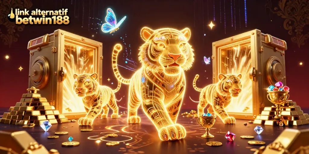 Mencari link alternatif betwin188 dengan tiger neon dan harta karun berkilau di kasino digital.