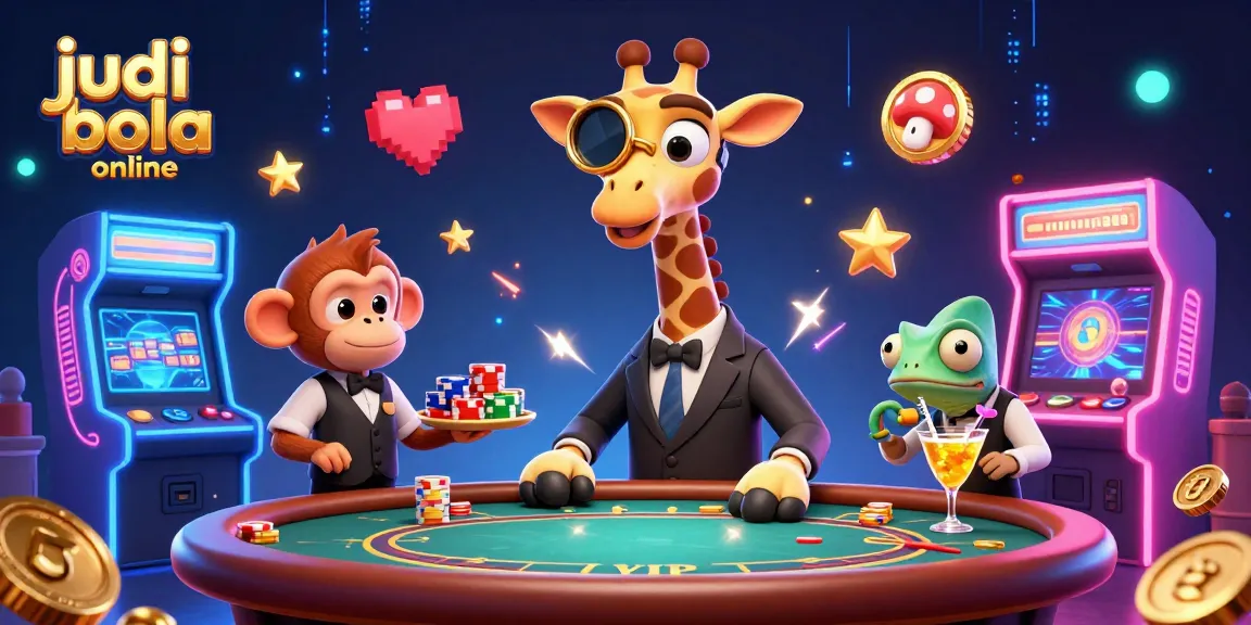 Bet on judi bola online with a vibrant scene featuring a giraffe high-roller at the casino.