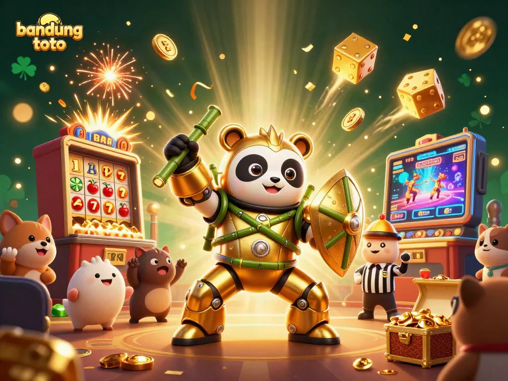 Experience thrilling action at bandung toto with a mech-suit panda in a vibrant casino scene.