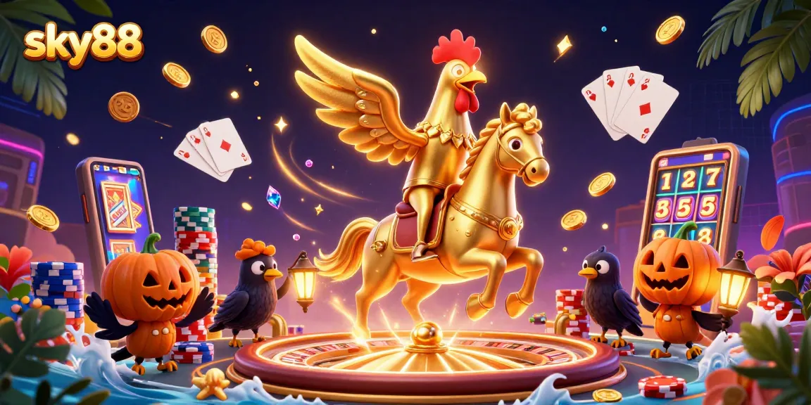 Experience thrilling gameplay with sky88 at this vibrant midnight casino scene.