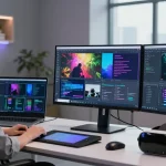 Video to prompt analysis workspace showcasing AI-driven technology and vibrant visual outputs.